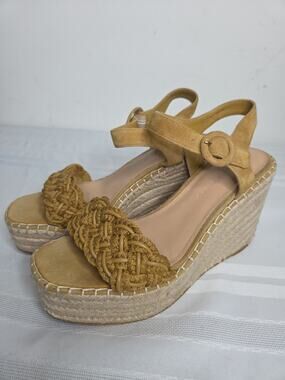 Veronica Beard Reema Desert Mustard Braided Espadrille Wedge Sandals 9M 40